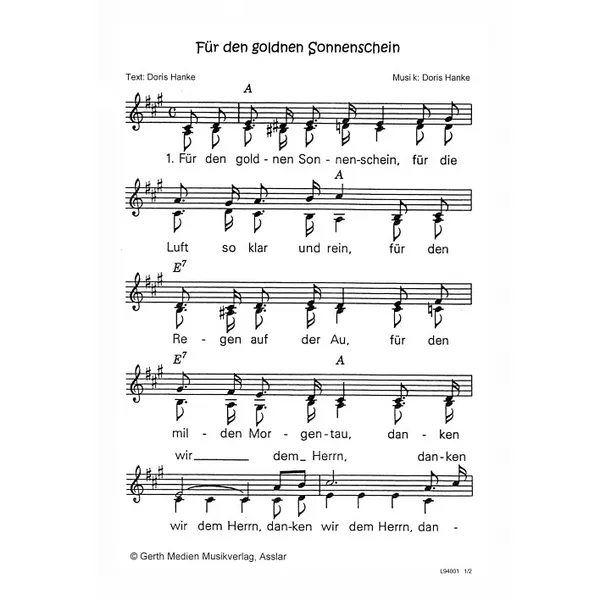 Produktbild des Artikels Für den goldnen Sonnenschein (Noten - Download)