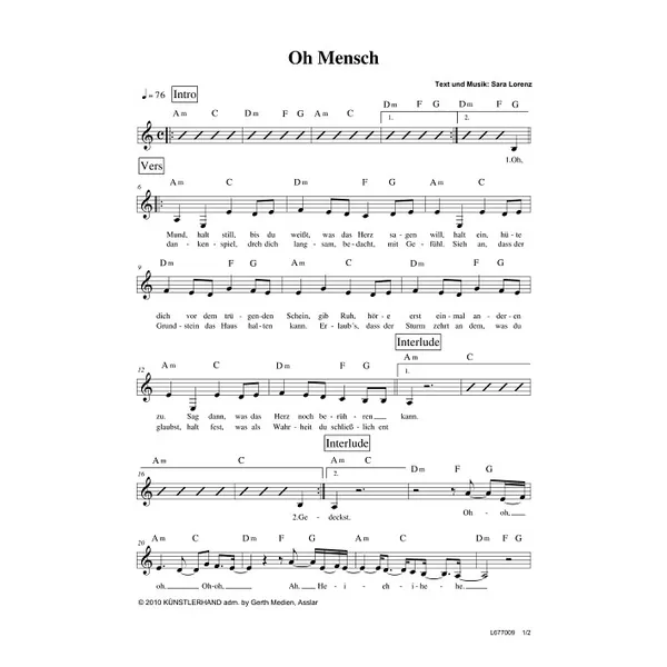 Produktbild des Artikels Oh Mensch (Noten - Download)