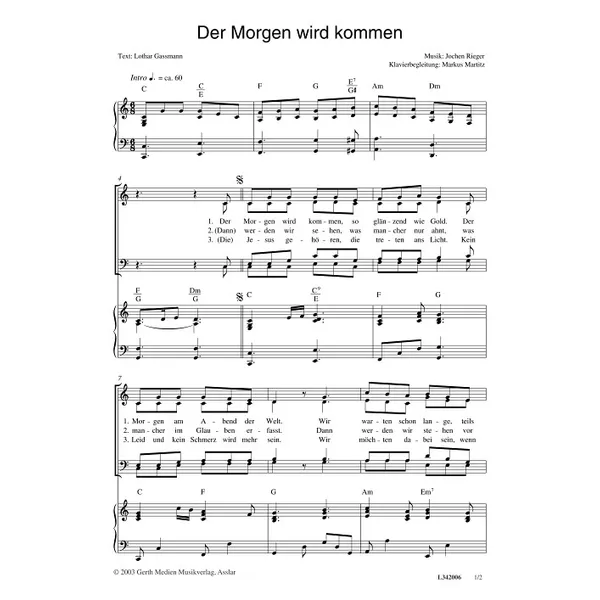 Produktbild des Artikels Der Morgen wird kommen (Noten - Download)