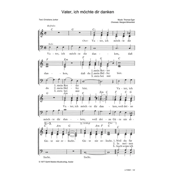 Produktbild des Artikels Vater, ich möchte dir danken (Noten - Download)