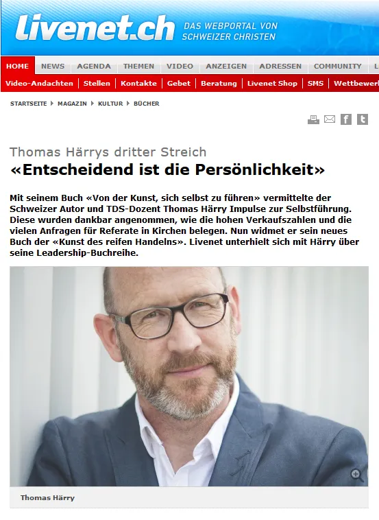 Das Schweizer Webportal LIVENET hat mit Thomas Härry über sein neuestes Buch gesprochen