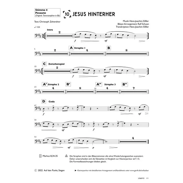 Produktbild des Artikels Jesus hinterher (Tenorsaxophon in Bb) (Noten - Download)
