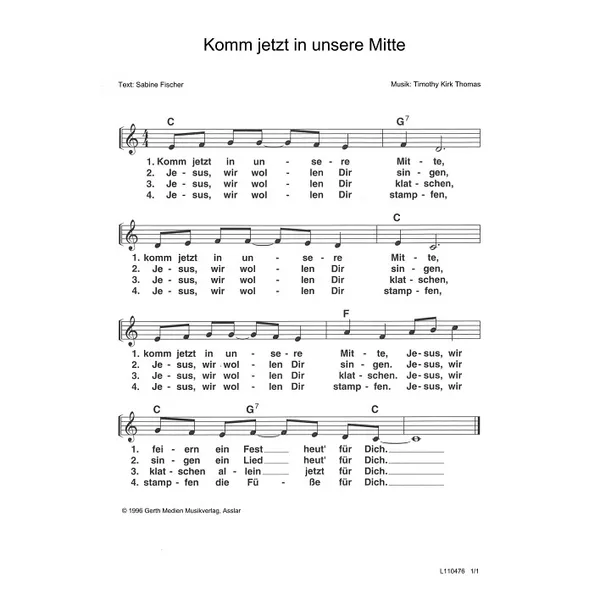 Produktbild des Artikels Komm jetzt in unsere Mitte (Noten - Download)