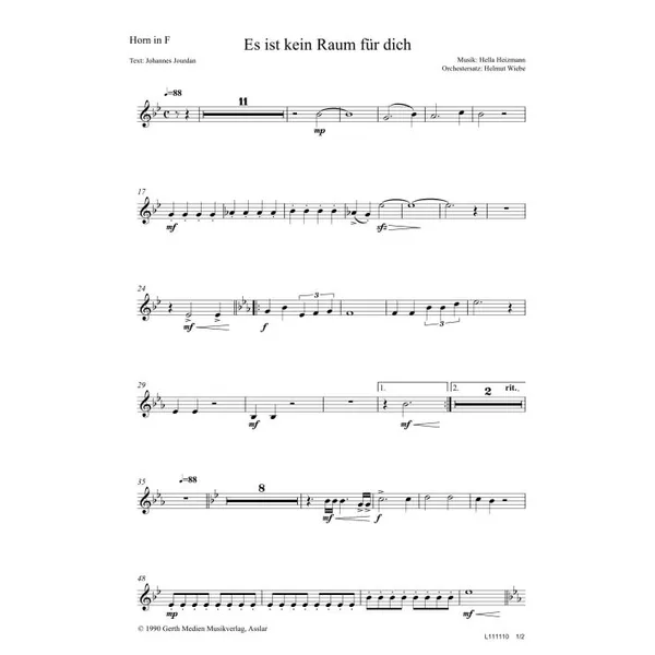 Produktbild des Artikels Es ist kein Raum für dich (Horn in F) (Noten - Download)
