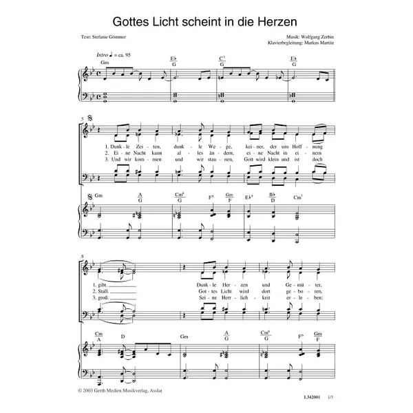 Produktbild des Artikels Gottes Licht scheint in die Herzen (Noten - Download)