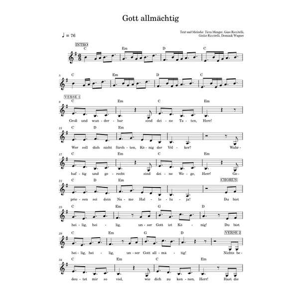 Produktbild des Artikels Gott allmächtig (Noten - Download)