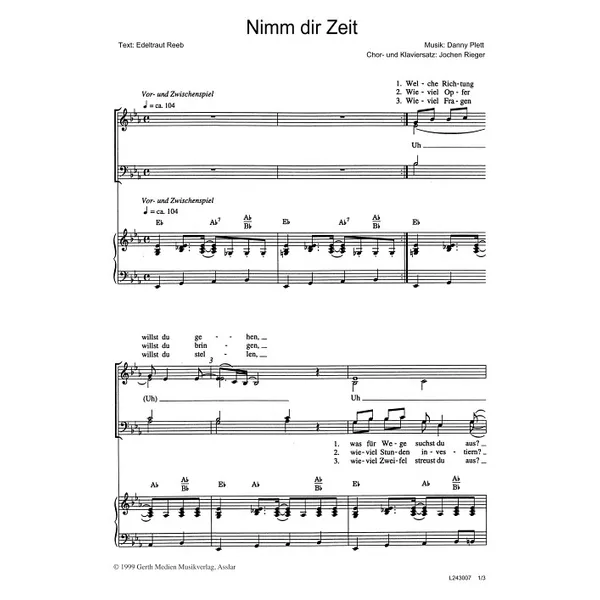 Produktbild des Artikels Nimm dir Zeit (Noten - Download)