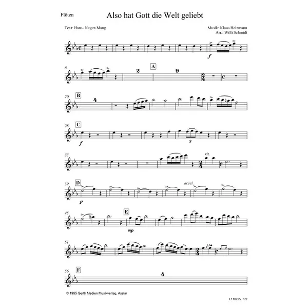 Produktbild des Artikels Also hat Gott die Welt geliebt (Flöte) (Noten - Download)