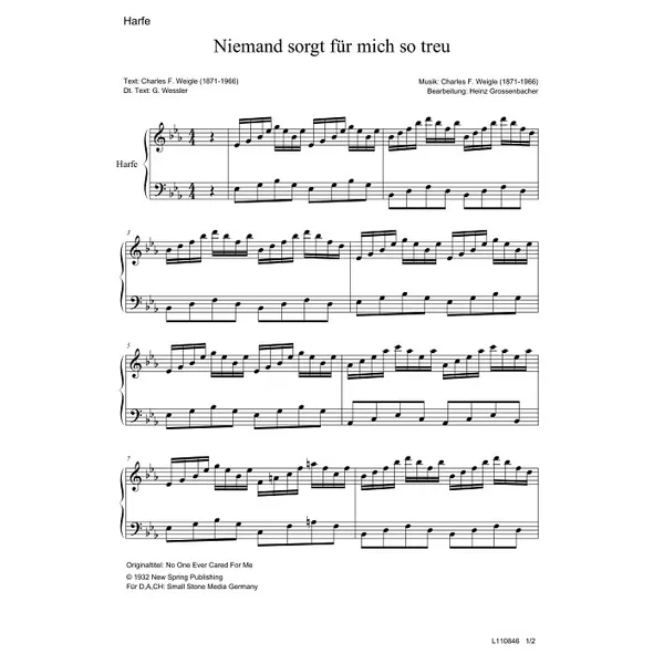 Produktbild des Artikels Niemand sorgt für mich so treu (Harfe) (Noten - Download)