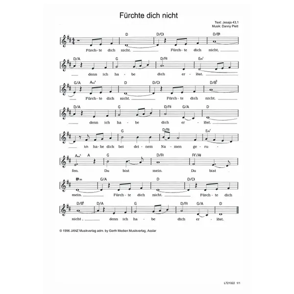 Produktbild des Artikels Fürchte dich nicht (Noten - Download)