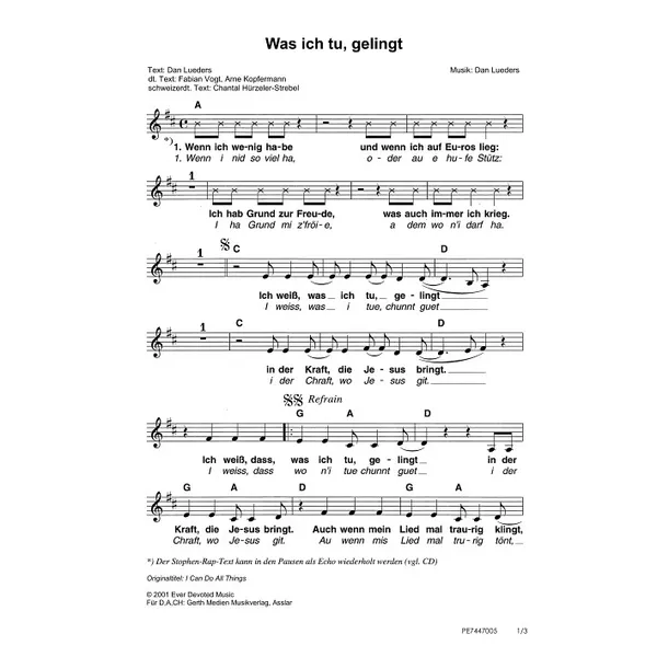 Produktbild des Artikels Was ich tu, gelingt (Noten - Download)