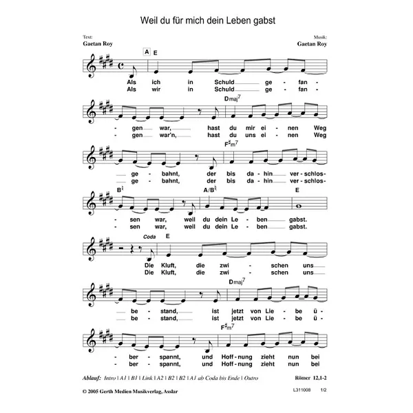 Produktbild des Artikels Weil du für mich dein Leben gabst (Noten - Download)