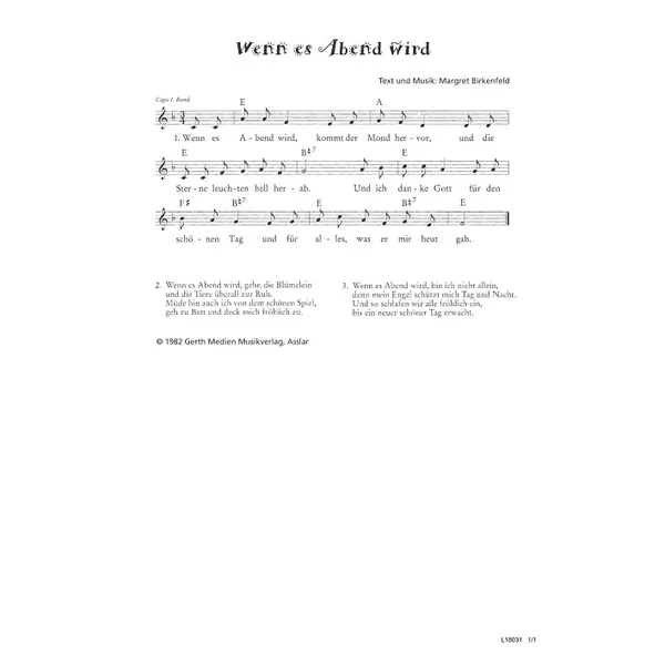 Produktbild des Artikels Wenn es Abend wird (Noten - Download)