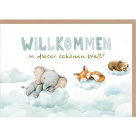 Produktbild des Artikels Faltkarte "Willkommen" - Wolken/Tiere (Schreibwaren)