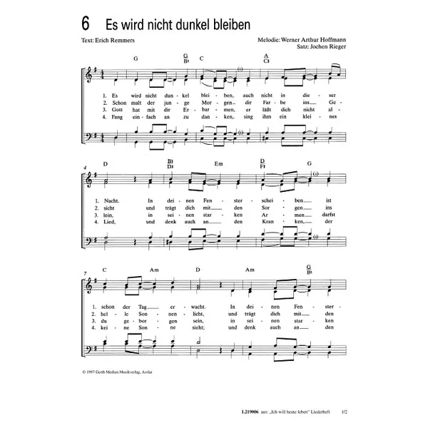 Produktbild des Artikels Es wird nicht dunkel bleiben (Noten - Download)