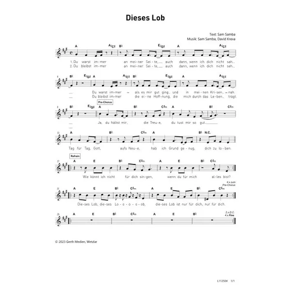 Produktbild des Artikels Dieses Lob (Noten - Download)