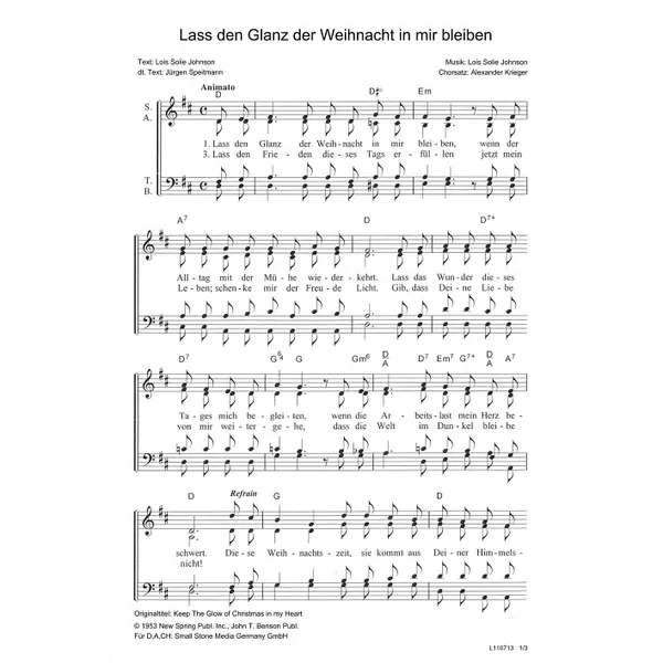 Produktbild des Artikels Lass den Glanz der Weihnacht in mir bleiben (Noten - Download)