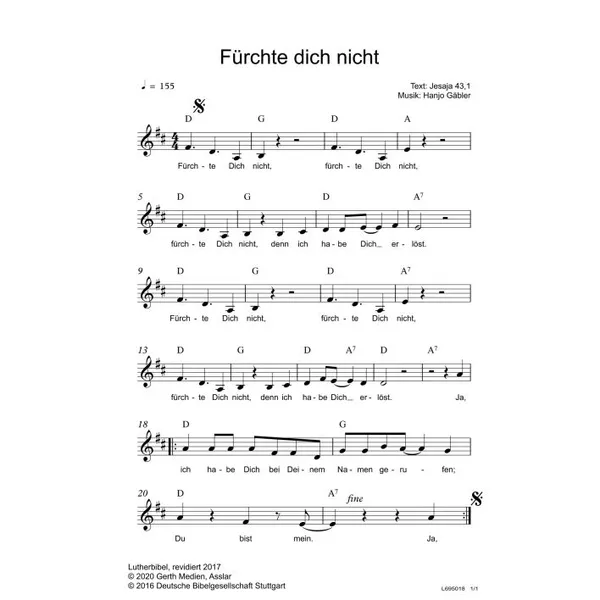 Produktbild des Artikels Fürchte dich nicht (Noten - Download)