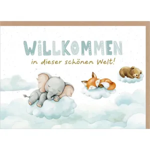 Produktbild des Artikels Faltkarte "Willkommen" - Wolken/Tiere (Schreibwaren)
