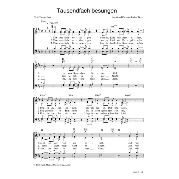 Produktbild des Artikels Tausendfach besungen (Noten - Download)