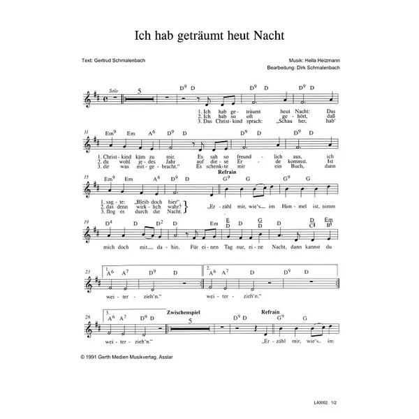 Produktbild des Artikels Ich hab geträumt heut Nacht (Noten - Download)