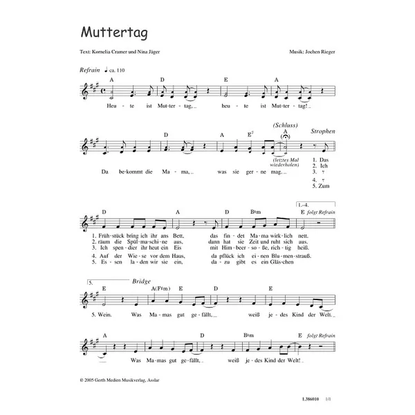 Produktbild des Artikels Muttertag (Noten - Download)