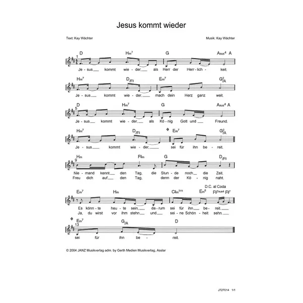 Produktbild des Artikels Jesus kommt wieder (Noten - Download)