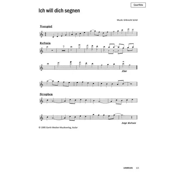 Produktbild des Artikels Ich will dich segnen (Querflöte) (Noten - Download)