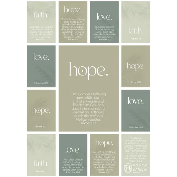 Produktbild des Artikels Aufkleber-Grußkarten: faith.hope.love. 4 Stück (Schreibwaren)