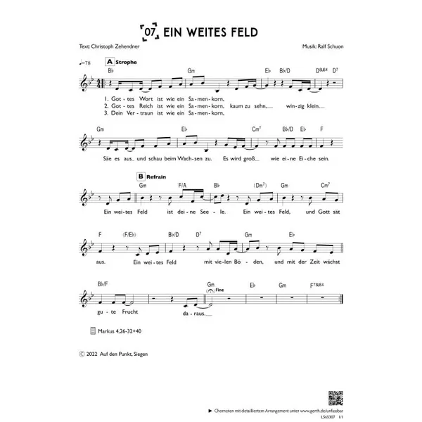 Produktbild des Artikels Ein weites Feld (einstimmig) (Noten - Download)
