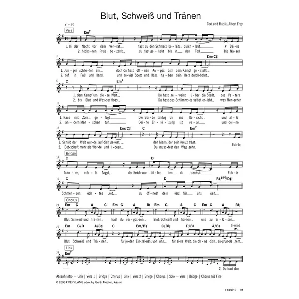 Produktbild des Artikels Blut, Schweiß und Tränen (Noten - Download)