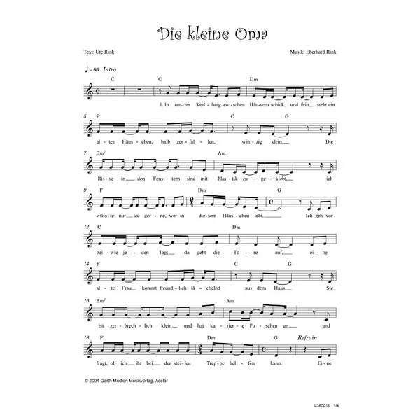 Produktbild des Artikels Die kleine Oma (Noten - Download)