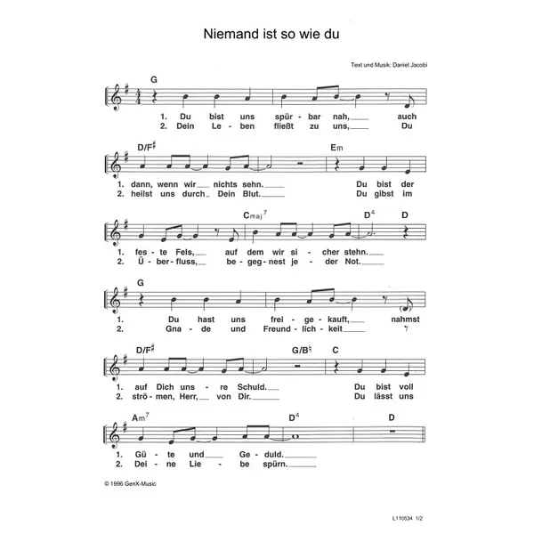 Produktbild des Artikels Niemand ist so wie du (Noten - Download)