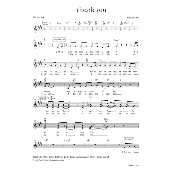 Produktbild des Artikels Thank You (Noten - Download)
