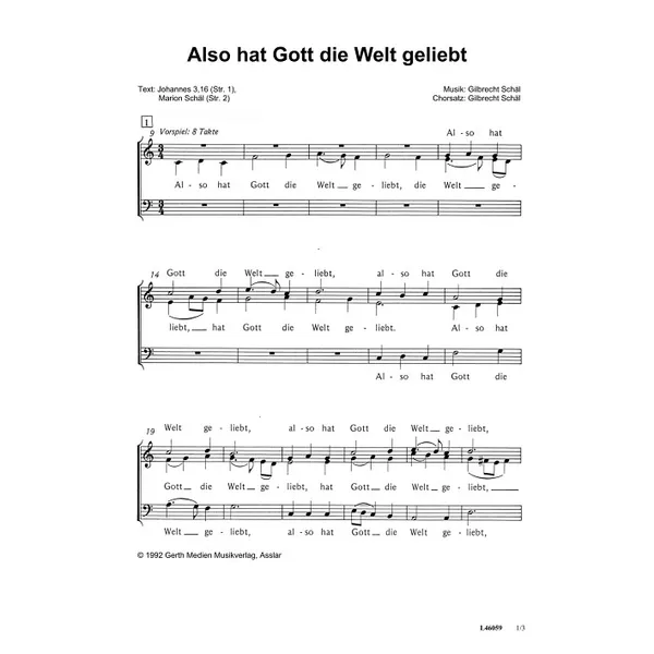 Produktbild des Artikels Also hat Gott die Welt geliebt (Noten - Download)