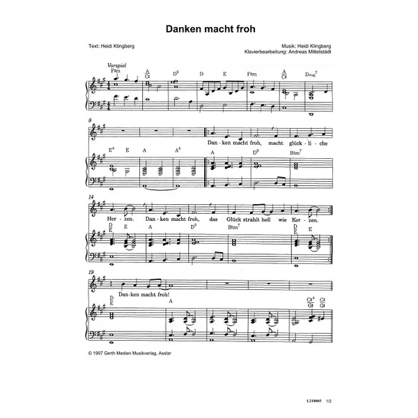 Produktbild des Artikels Danken macht froh (Noten - Download)