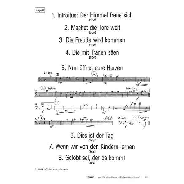 Produktbild des Artikels Gelobt sei, der da kommt (Fagott) (Noten - Download)