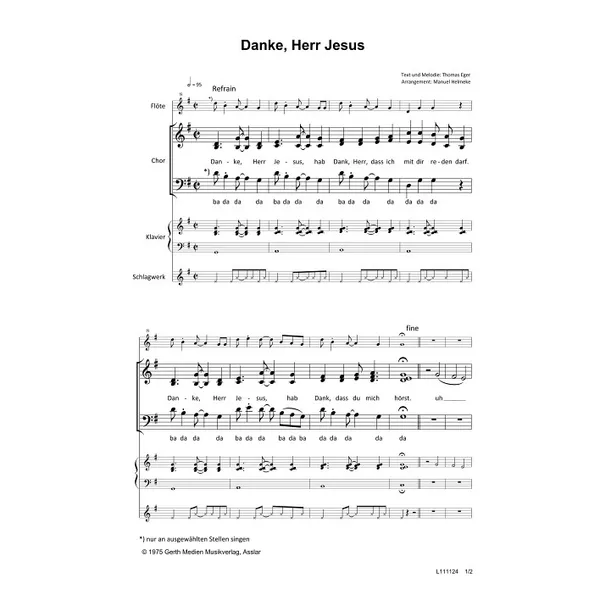 Produktbild des Artikels Danke, Herr Jesus (Noten - Download)