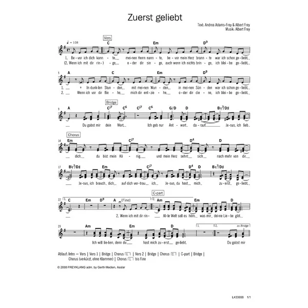 Produktbild des Artikels Zuerst geliebt (Noten - Download)