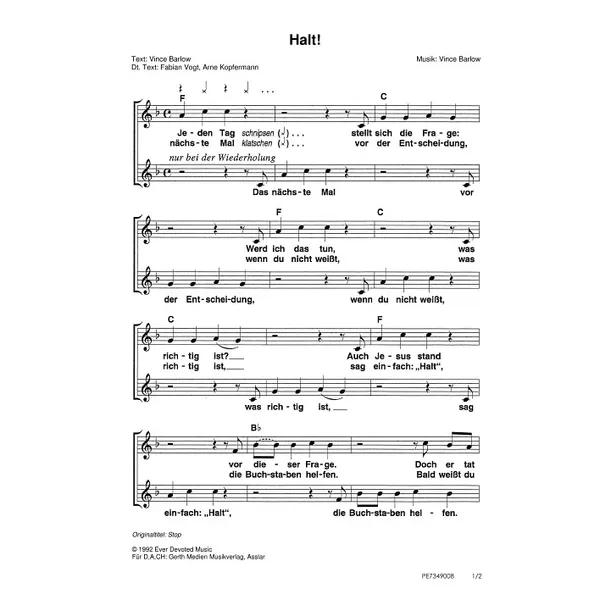 Produktbild des Artikels Halt (Noten - Download)