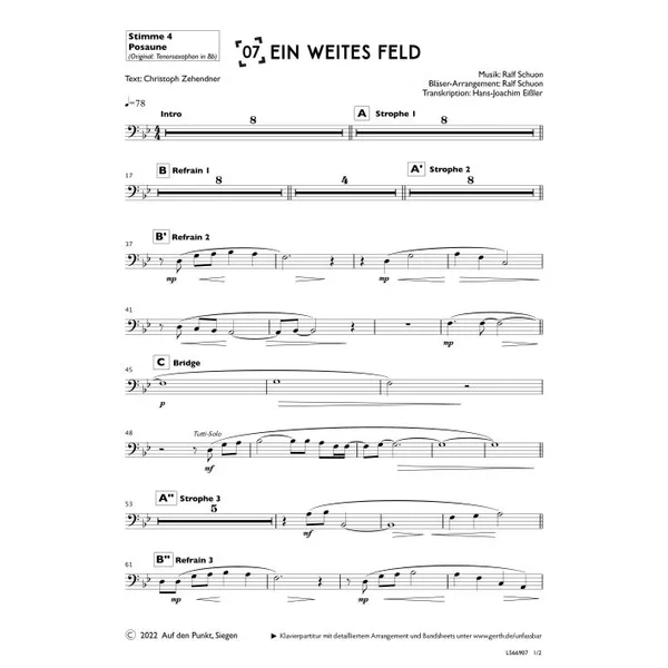 Produktbild des Artikels Ein weites Feld (4. Posaune) (Noten - Download)