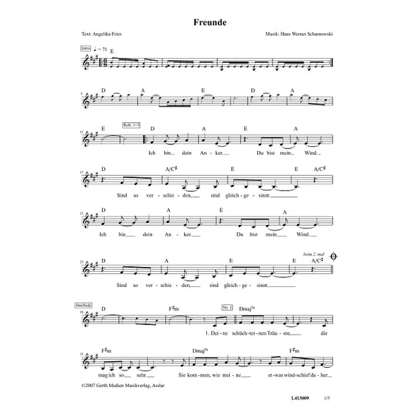 Produktbild des Artikels Freunde (Noten - Download)