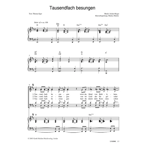 Produktbild des Artikels Tausendfach besungen (Noten - Download)