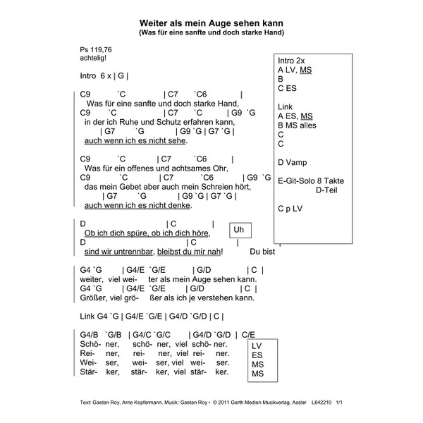 Produktbild des Artikels Weiter als mein Auge sehen kann (Leadsheet) (Noten - Download)