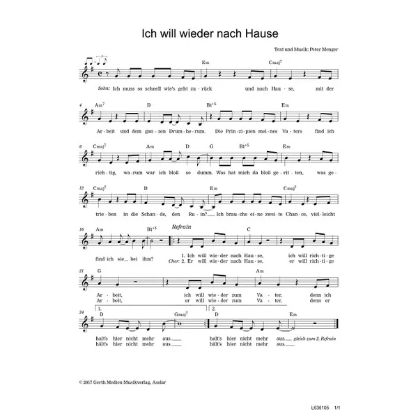 Produktbild des Artikels Ich will wieder nach Hause (Noten - Download)