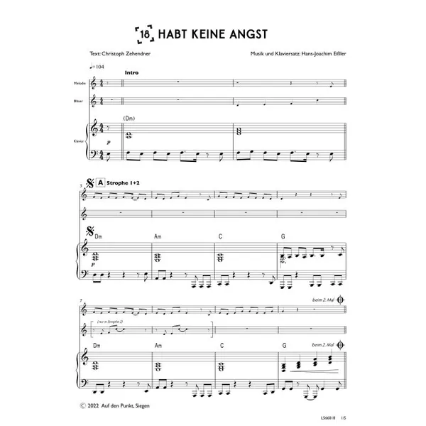 Produktbild des Artikels Habt keine Angst (Klavier) (Noten - Download)