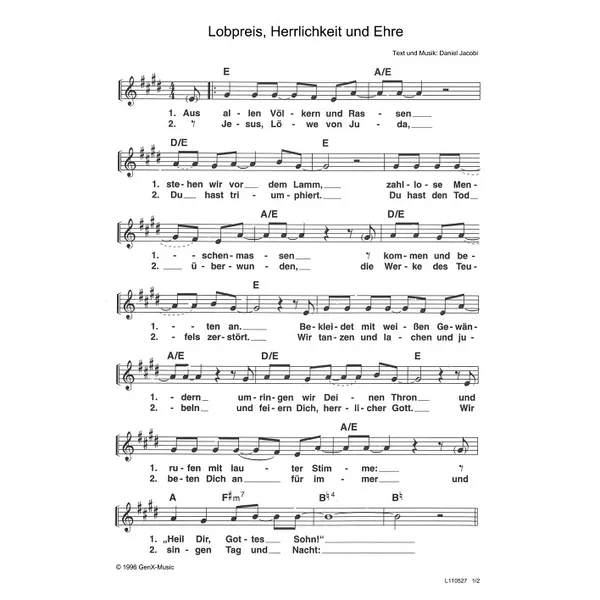 Produktbild des Artikels Lobpreis, Herrlichkeit und Ehre (Noten - Download)