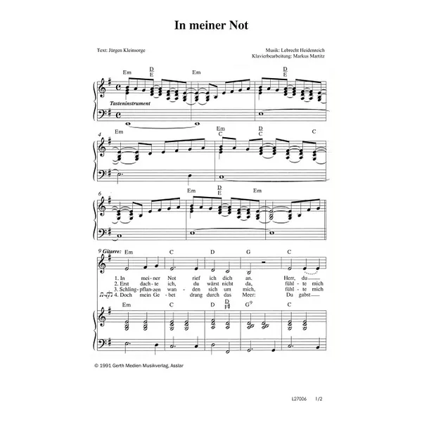 Produktbild des Artikels In meiner Not (Noten - Download)