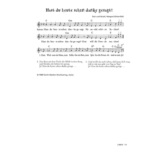 Produktbild des Artikels Hast du heute schon danke gesagt (Noten - Download)