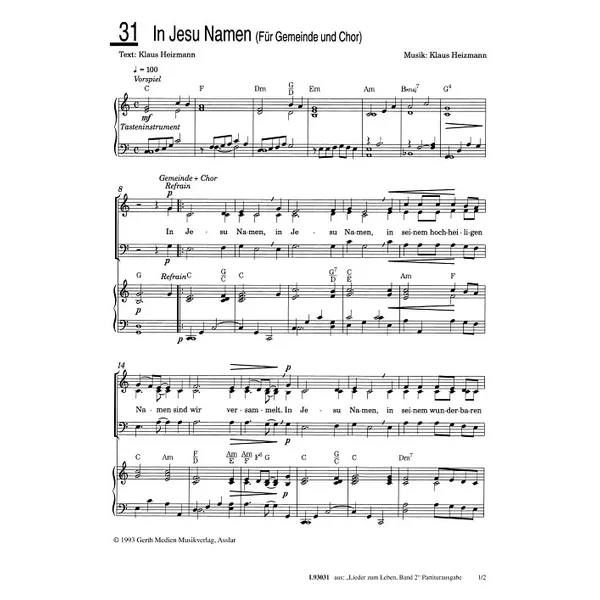 Produktbild des Artikels In Jesu Namen (Noten - Download)